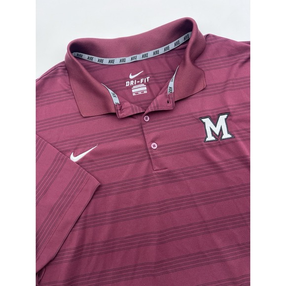 Nike Dri-Fit Men's Polo Shirt Maroon‎ Stripe 658080 2XL Logo Short Sleeve - Picture 1 of 11